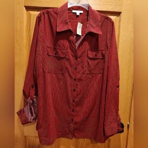 NWT Studio Works Red and Black Striped Blouse
